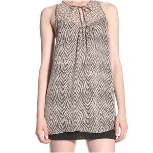 Parker Womens Silk Sleeveless Top Black Brown Chevron Print Racerback size S